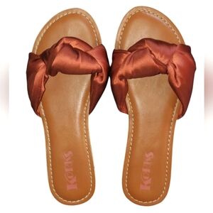 Korks Soleil Knot Slide Sandals Size 8M Rust Copper Satin Slip On Cute